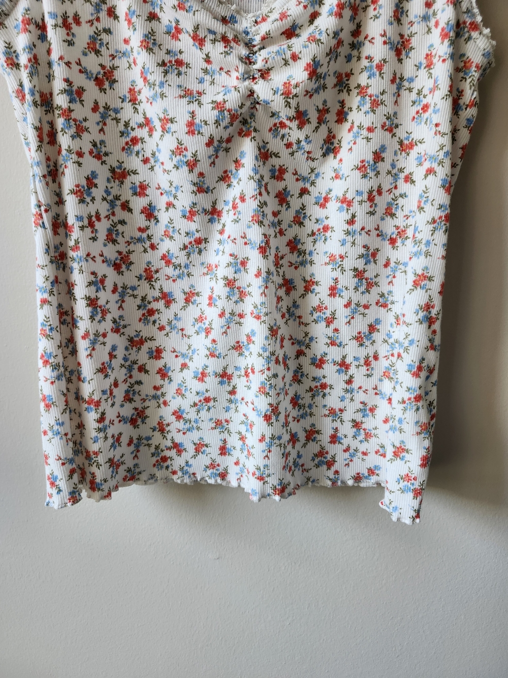 White Floral Ribbed Tank Top - Picture 6 of 9